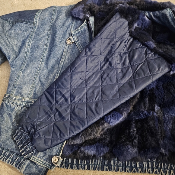 Truckee River Llama Ranch 80s Denim Bomber Jacket Fur Lining W-878 - Picture 11 of 16